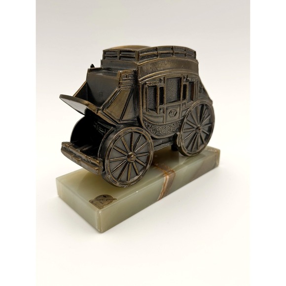 Other - Stagecoach Brass Sculpture Onyx Base Western Decor Vintage 6" Americana HEAVY